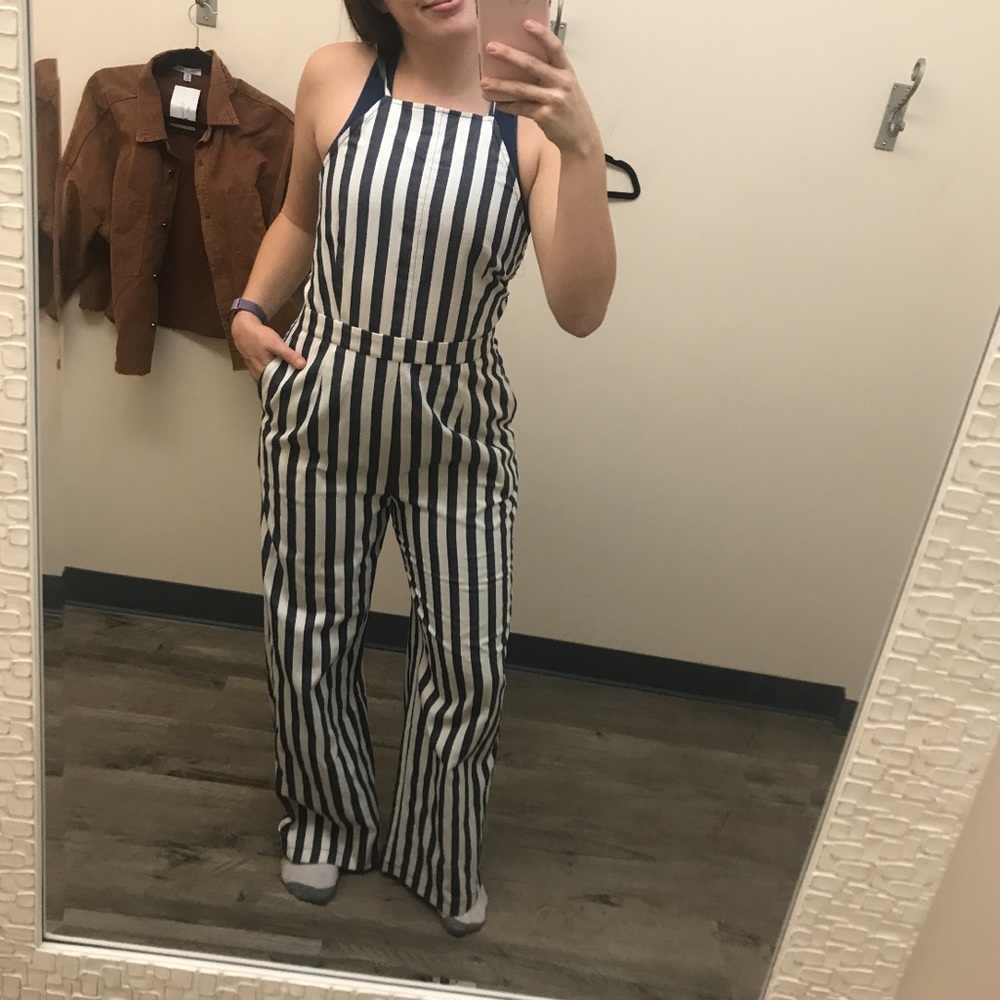 Striped tie-back jumpsuit